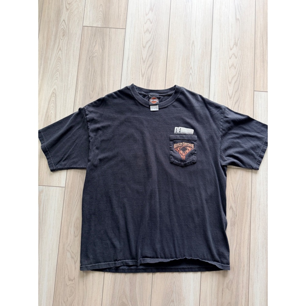 Vintage Harley Davidson T-Shirt Mens XL Black Mike's Famous Smyrna DE Pocket Tee
